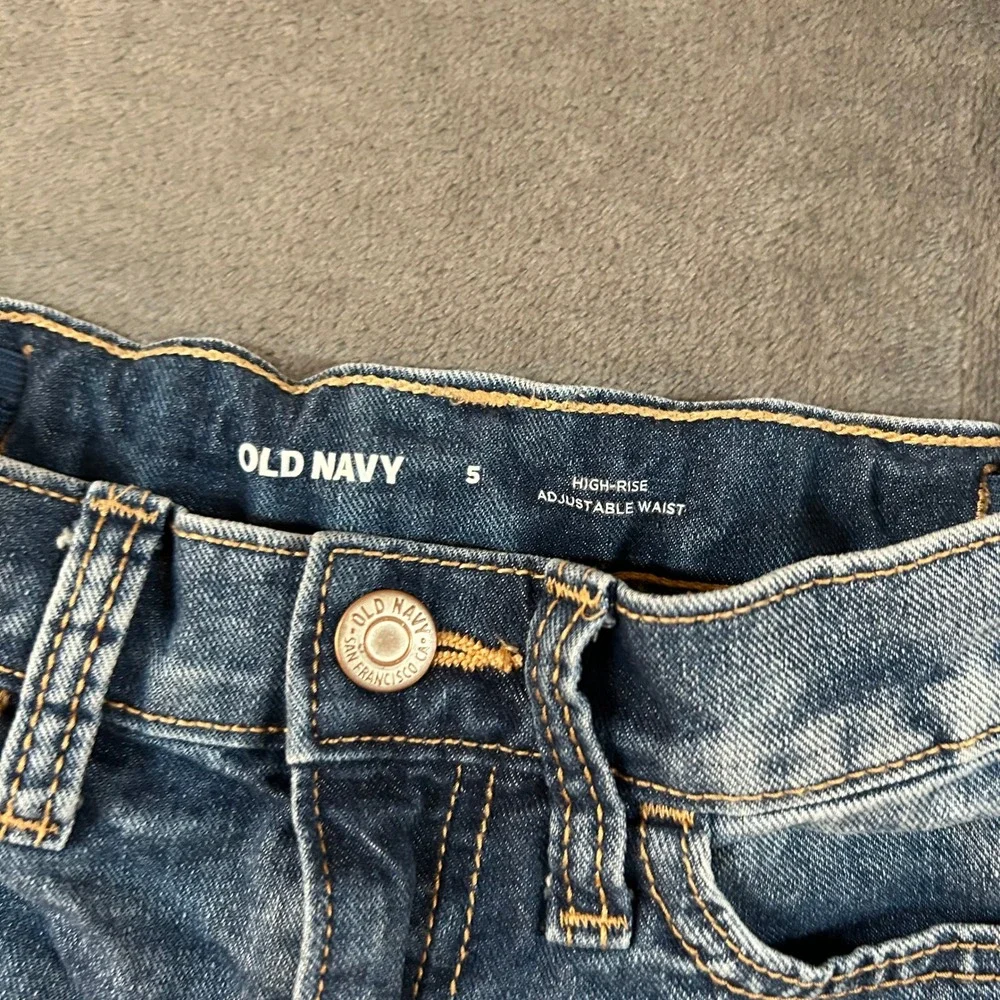 Old Navy Denim Shorts Girls Size 5‎ High-Rise Adjustable Waist Frayed Hem Blue